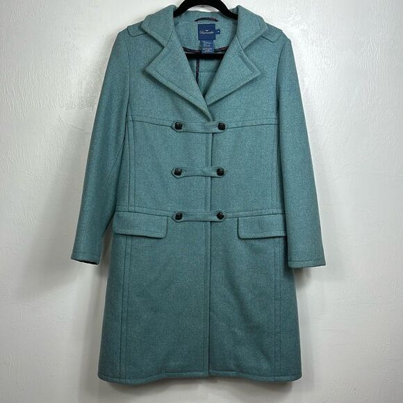 Faconnable Turquoise Wool Blend Single Breasted Button Front Coat Size S - Picture 1 of 10
